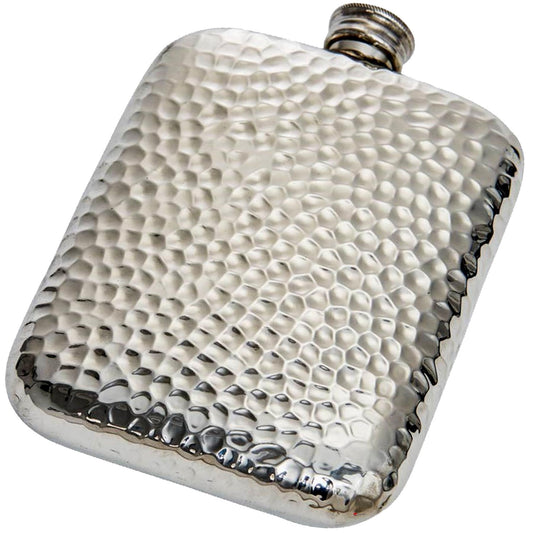 Hip Flask 6oz Pocket Flask Embossed with Hammered Design Polished Screw