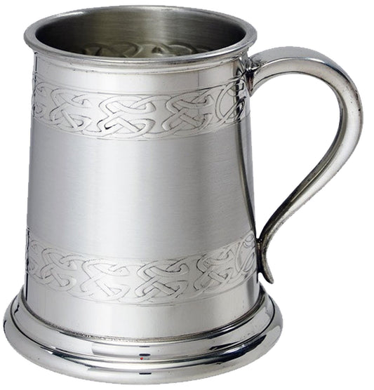 Tankard Half Pint Double Celtic Band Bottom Swan Handle Perfect for Engraving