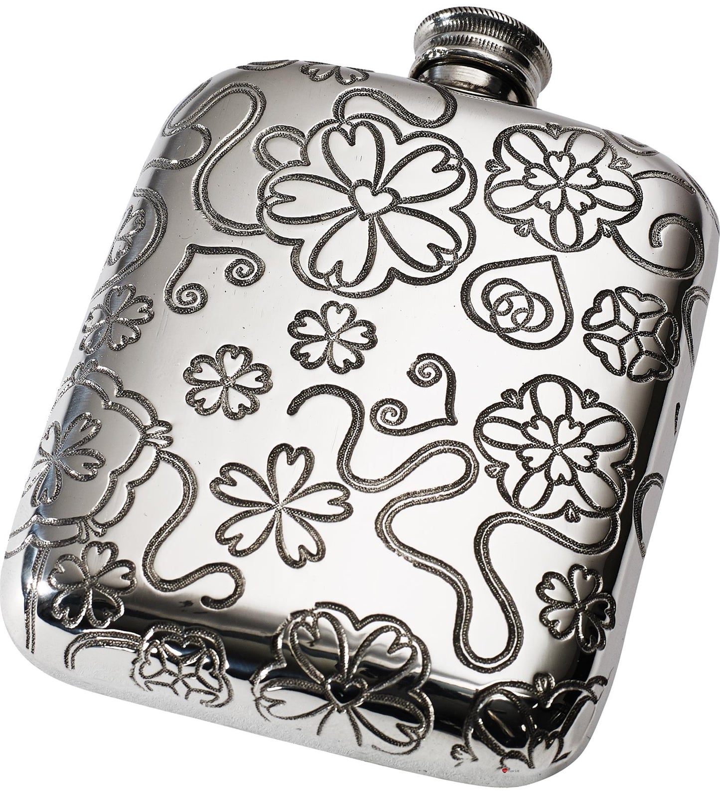 4oz Pocket Pewter Yorkshire Rose Flask Embossed with Yorkshire Rose Pattern