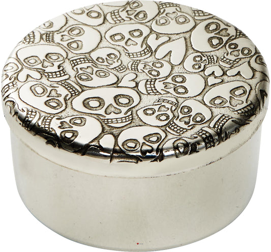 Small Pewter Trinket Box with Love Skull and Heart Design Perfect for Engraving