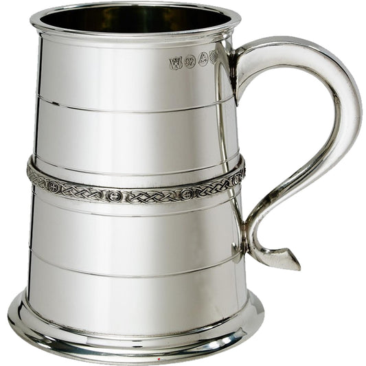 Pewter Tankard 1 Pint Lines and Celtic Band Touchmark Perfect for Engraving