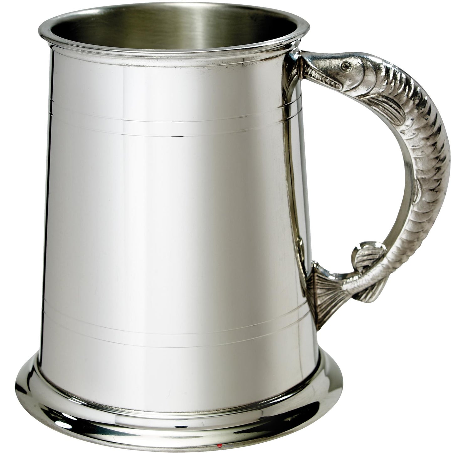 Pewter Tankard 1 Pint Plain Double Lines Fish Handle Perfect for Engraving