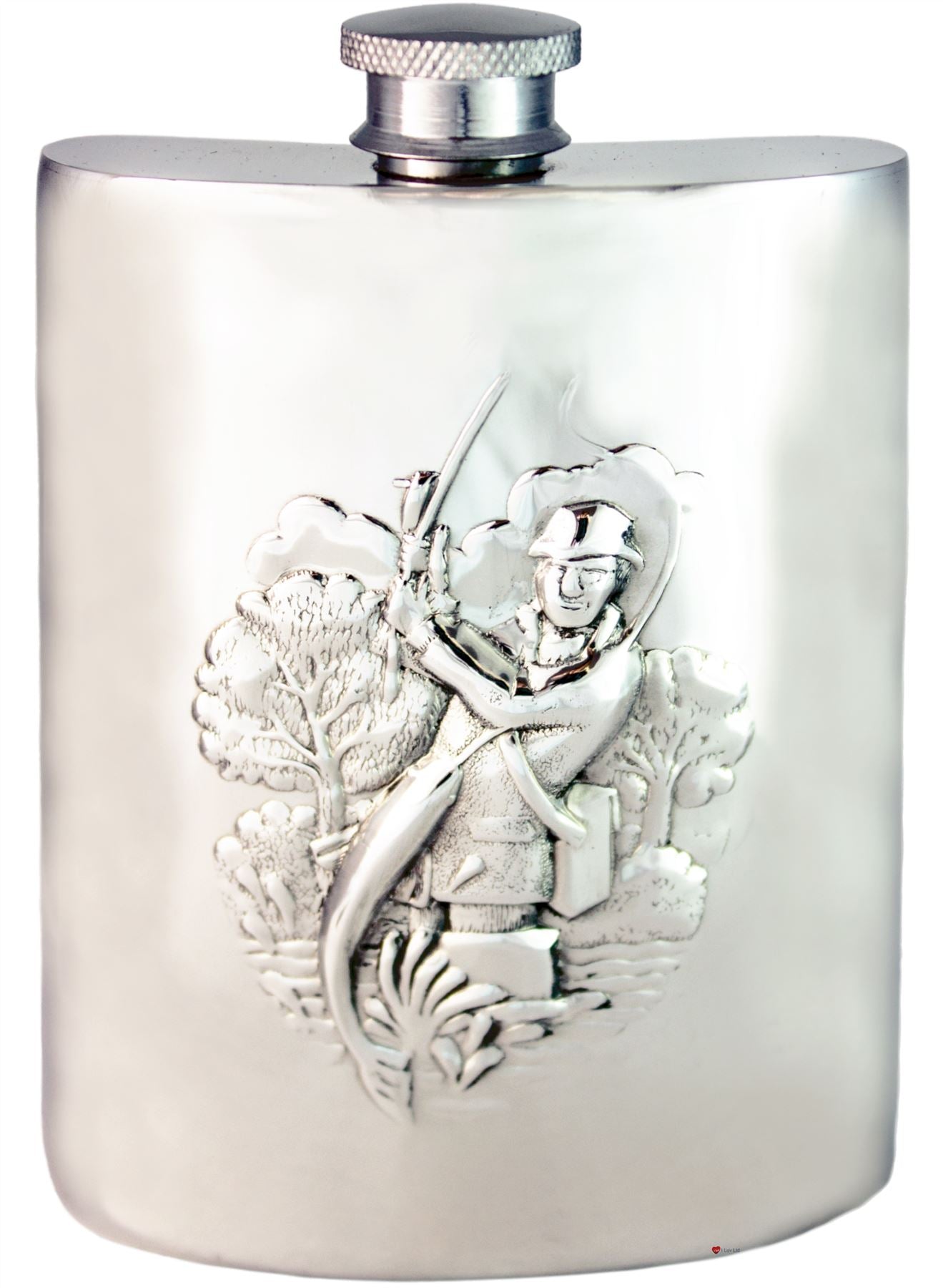 Angling Fishing Scene Hip Flask 6oz Kidney Shape Engravable on Back Ideal Gift