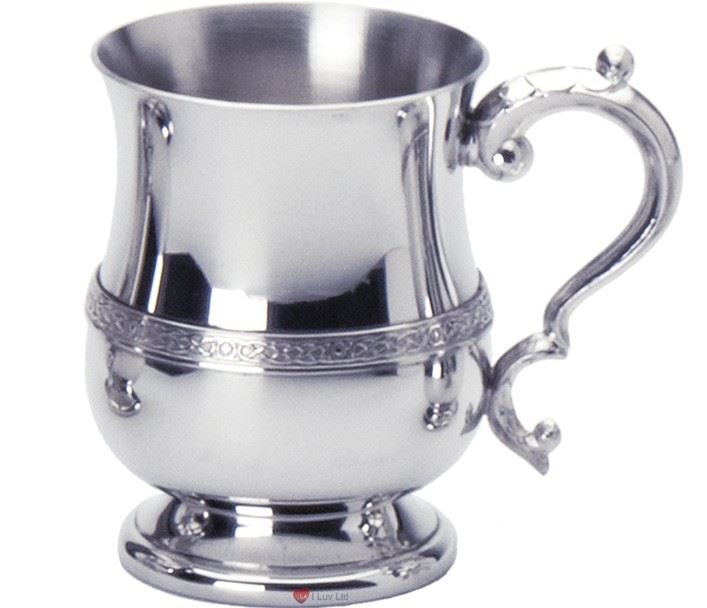 Half Pint Pewter Tankard Handmade Celtic Wire Style Polished Finish Georgian Handle