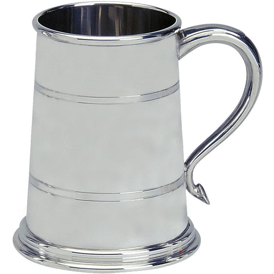 Pewter Tankard Classic Shape Wide Base Polished Finish 1pt Engravable