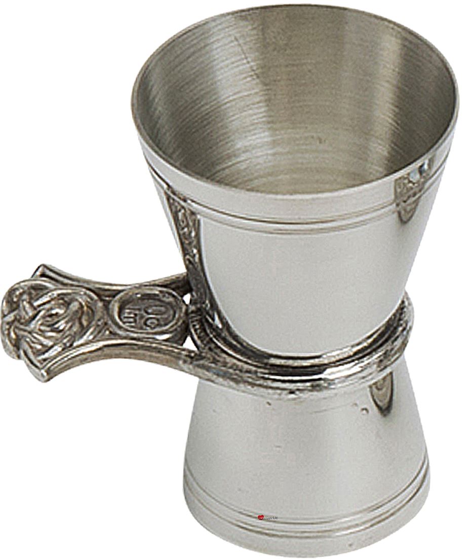 Pewter Double Bar Spirit Measure Jigger 50 and 25ml Celtic Design Handle