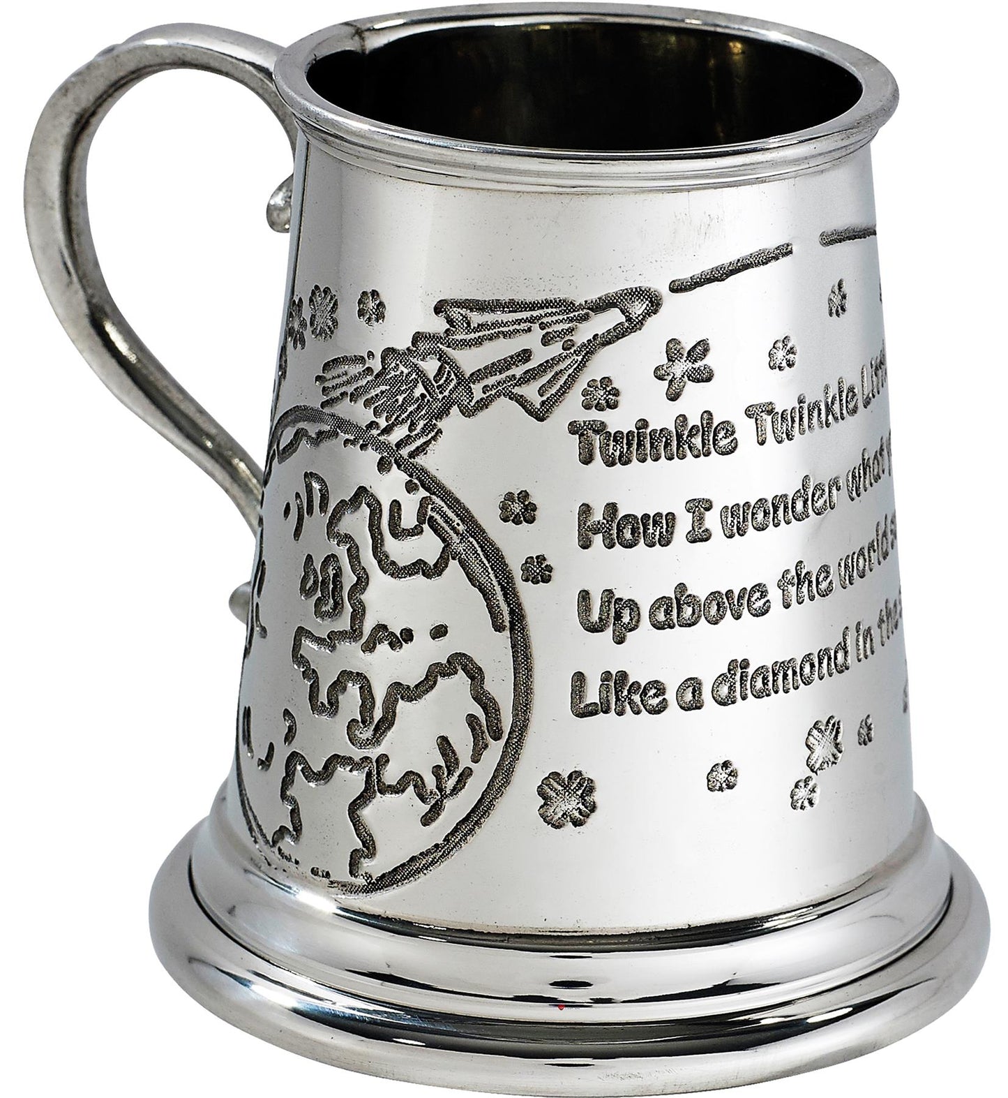 Quarter Pint Twinkle Little Star Christening Gift Pewter Tankard Scroll Handle