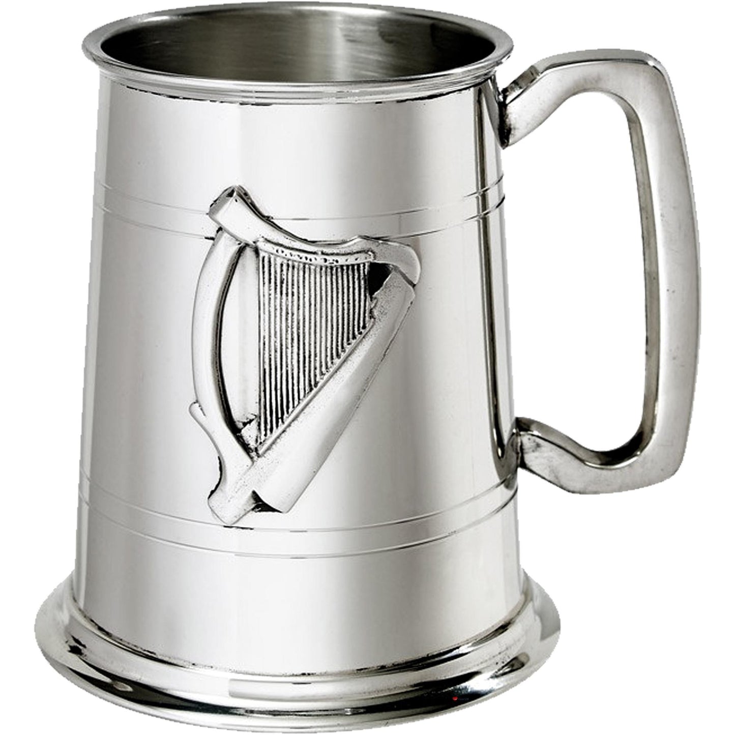 Pewter Tankard 1 Pint Raised Irish Harp Badge Double Line Perfect for Engraving