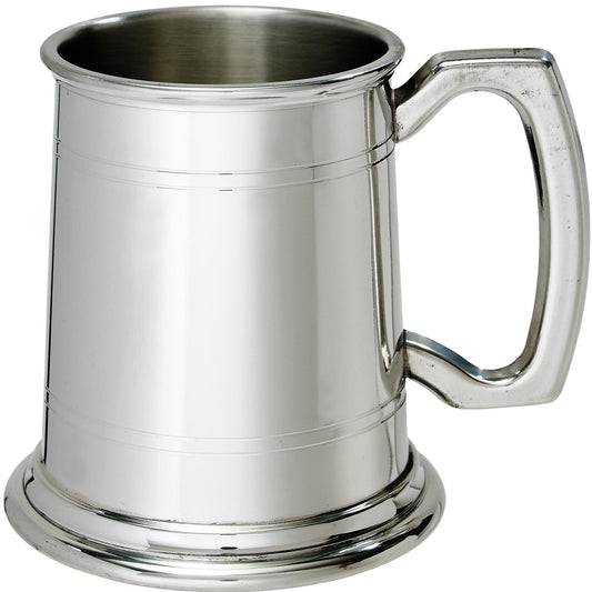 Half Pint Pewter Tankard with Double Lines and Square Handle Perfect for Engraving