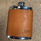 6oz Pewter Flask English Tan Leather Band Polished Screw Perfect for Engraving