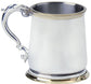 Pewter Tankard Brass Rimmed Classic Shape Polished 1pt Engravable Glass Base