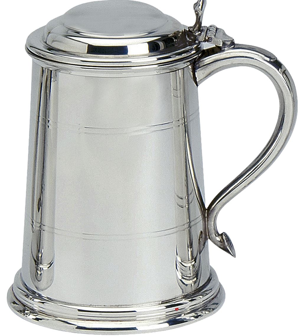 Pewter Tankard With Lid Classic Shape Wide Base Polished Finish 1pt Engravable