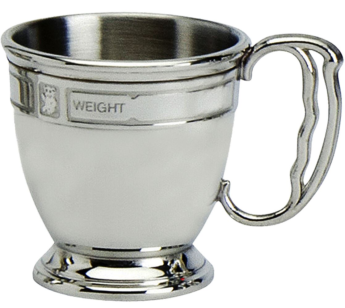 Children's Pewter Cup With Name Date and Weight Band Ornate Handle