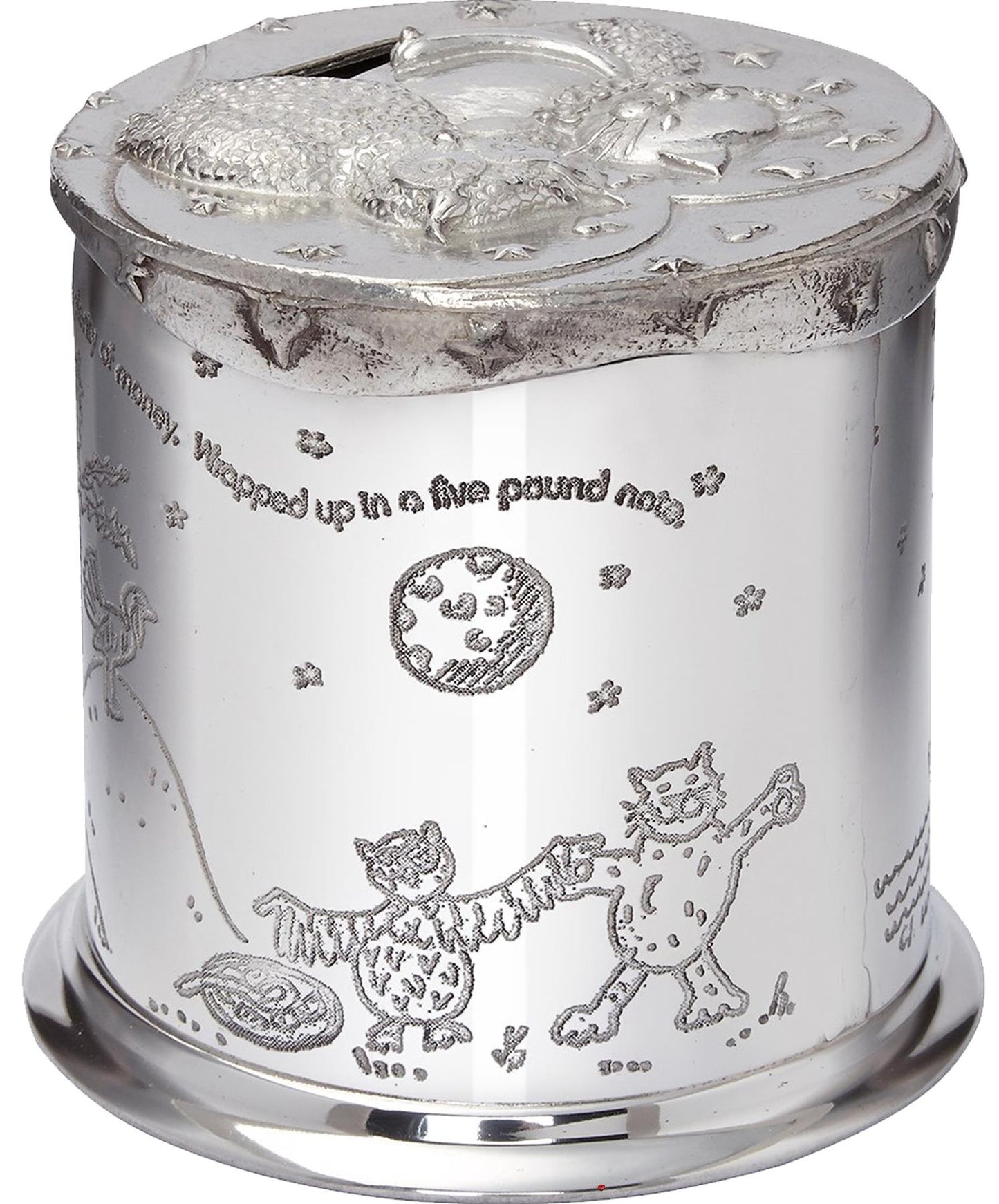 Child's Pewter Money Box Owl and The Pussycat Poem Embossed Around the Body