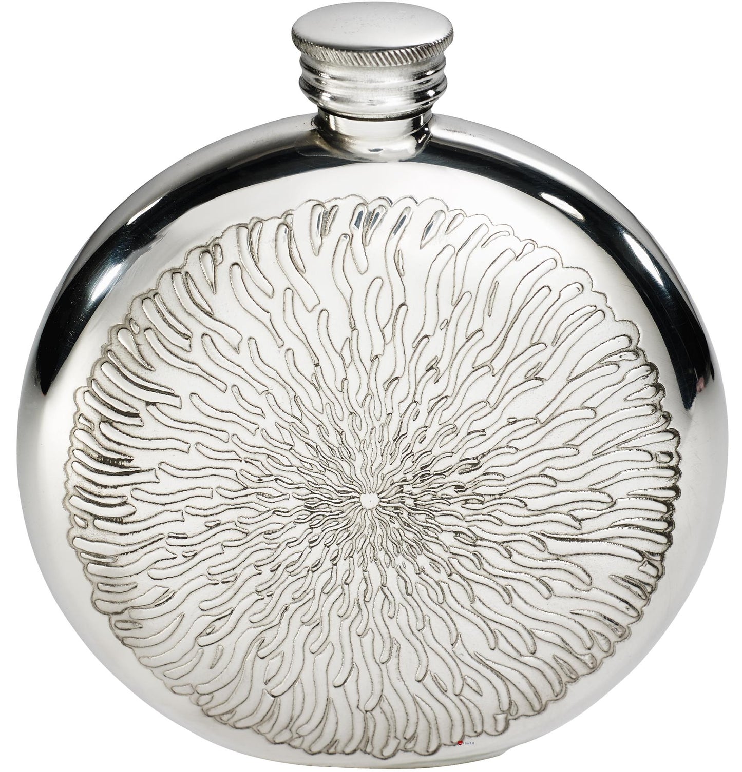 Round Pewter 6oz Flask with Embossed with Sunfish Design Perfect for Engraving