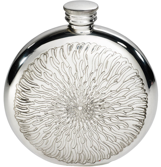 Round Pewter 6oz Flask with Embossed with Sunfish Design Perfect for Engraving