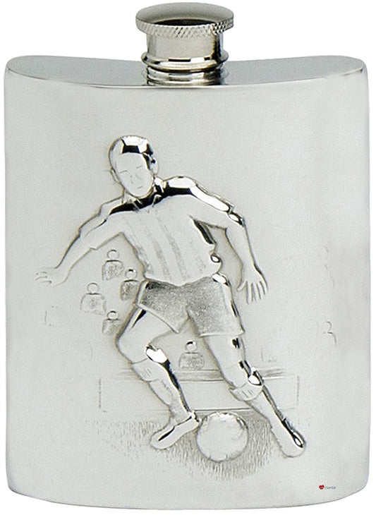 Pewter Hip Flask Football Soccer Scene 4oz Embossed Kidney Screw Top Engravable