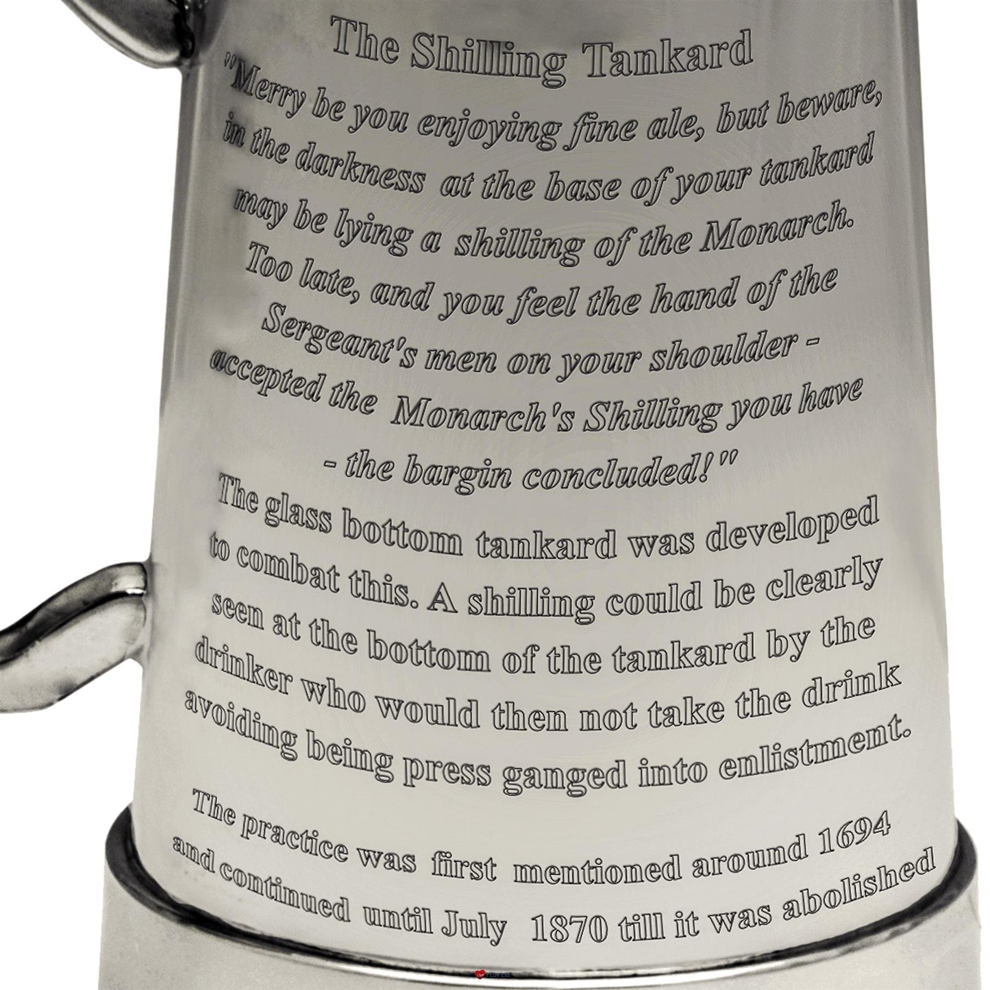 The Kings Shilling 1pt Glass Bottom Pewter Beer Tankard Engraved Custom Text