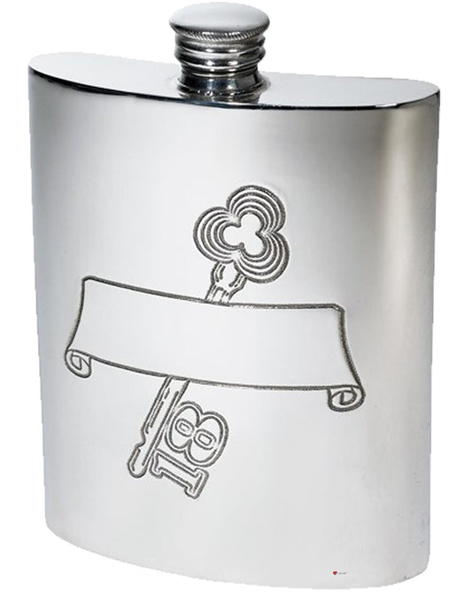 6oz Pewter Hip Flask 18th Birthday Key Stamp Scroll Banner Perfect for Engraving