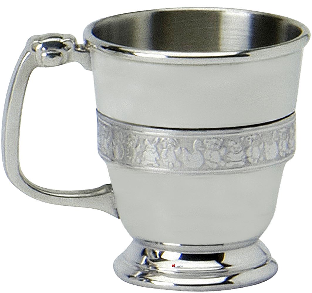 Christening Cup Gift Pewter Single Band Nursery Characters