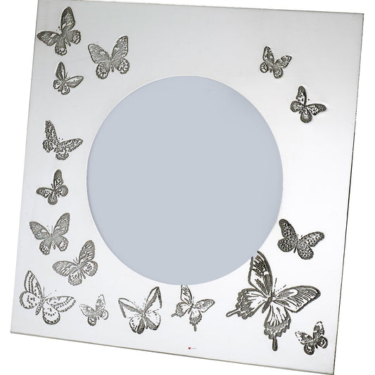 Pewter Single Photo Frame 4 x 4 Inch Butterfly Pattern Perfect for Engraving