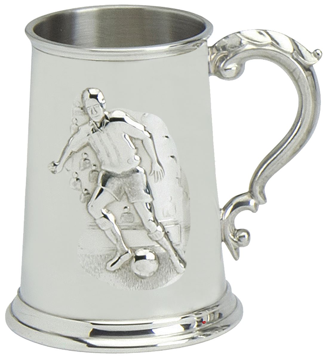 Pewter Tankard Handmade Embossed Football Soccer Player Scene Ornate Handle