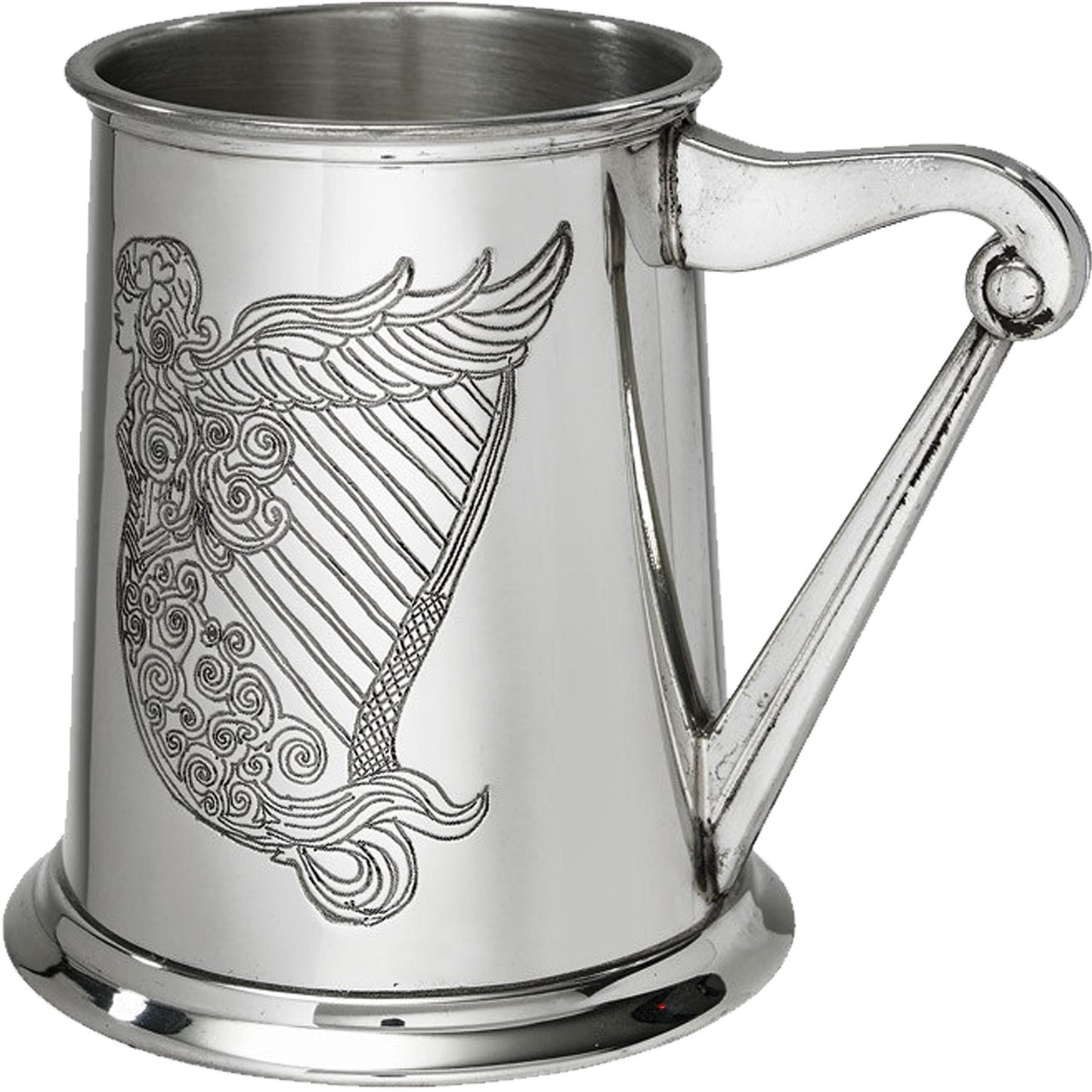 1 Pint Pewter Tankard Irish Harp Design and Harp Handle Perfect for Engraving