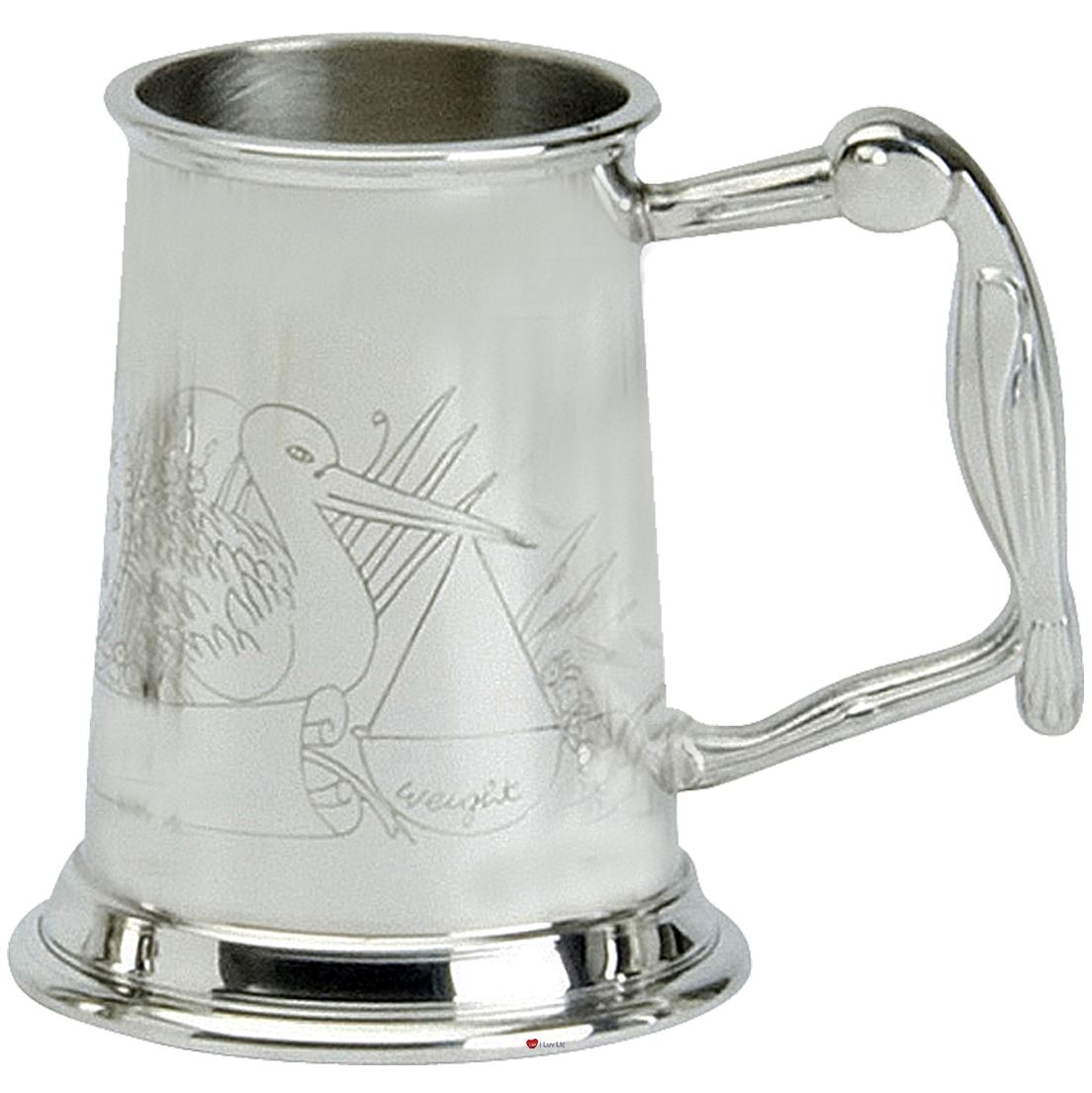 Child's Christening Tankard Pewter Can Stork Record Baby Name Weight Engravable