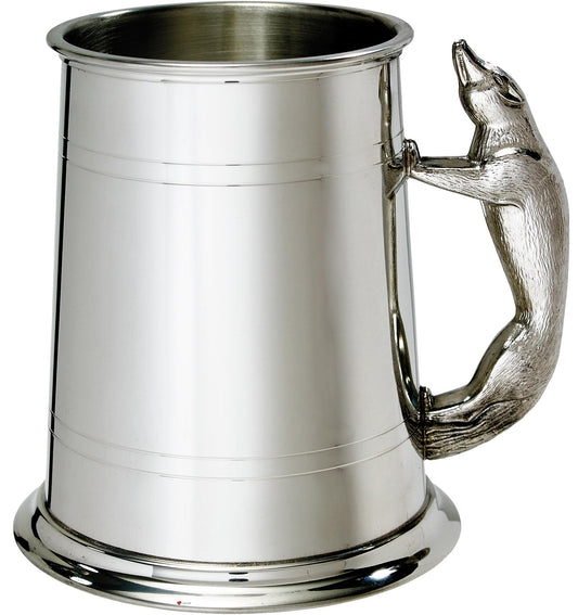 Pewter Tankard 1 Pint Plain Double Lines Fox Handle Perfect for Engraving