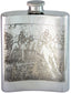 Pewter Hip Flask Hunting Foxes Picture Scene Kidney Engravable 6oz Screw Top