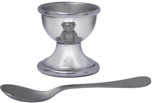 Child's Teddy Bear Egg Cup and Spoon Pewter Teddy Bear Perfect for Engraving