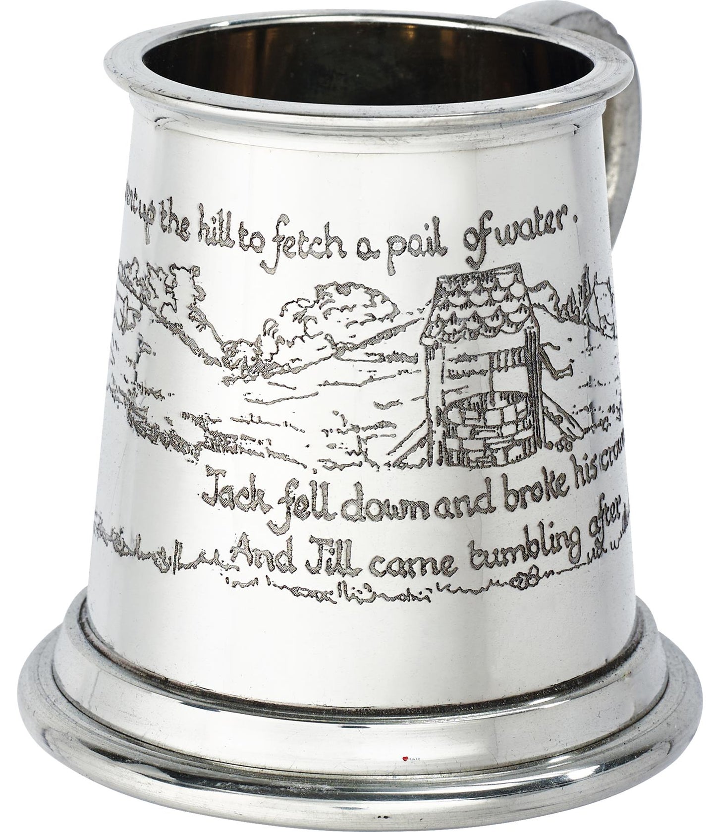 Quarter Pint Mug Jack and Jill Christening Gift Pewter Tankard Scroll Handle