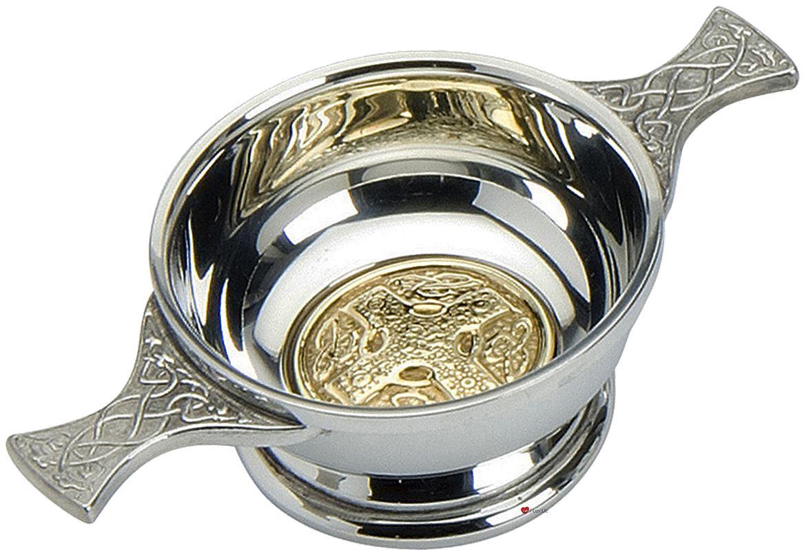 Scottish Quaich Celtic Cross Brass Handle 2" 4" Pewter Bowls Cups of Friendship