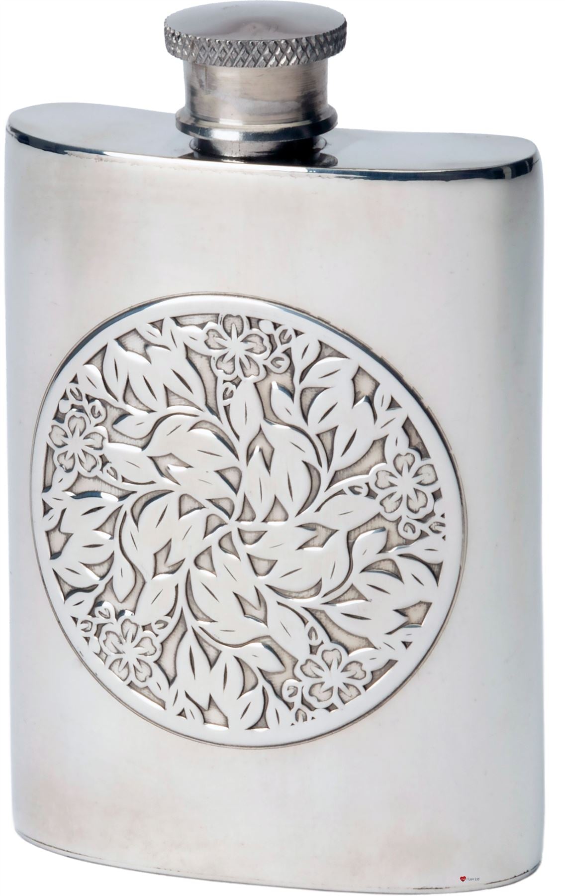 4oz Hip Flask With Flower and Leaf Embossed Design Made From High Quality Pewter