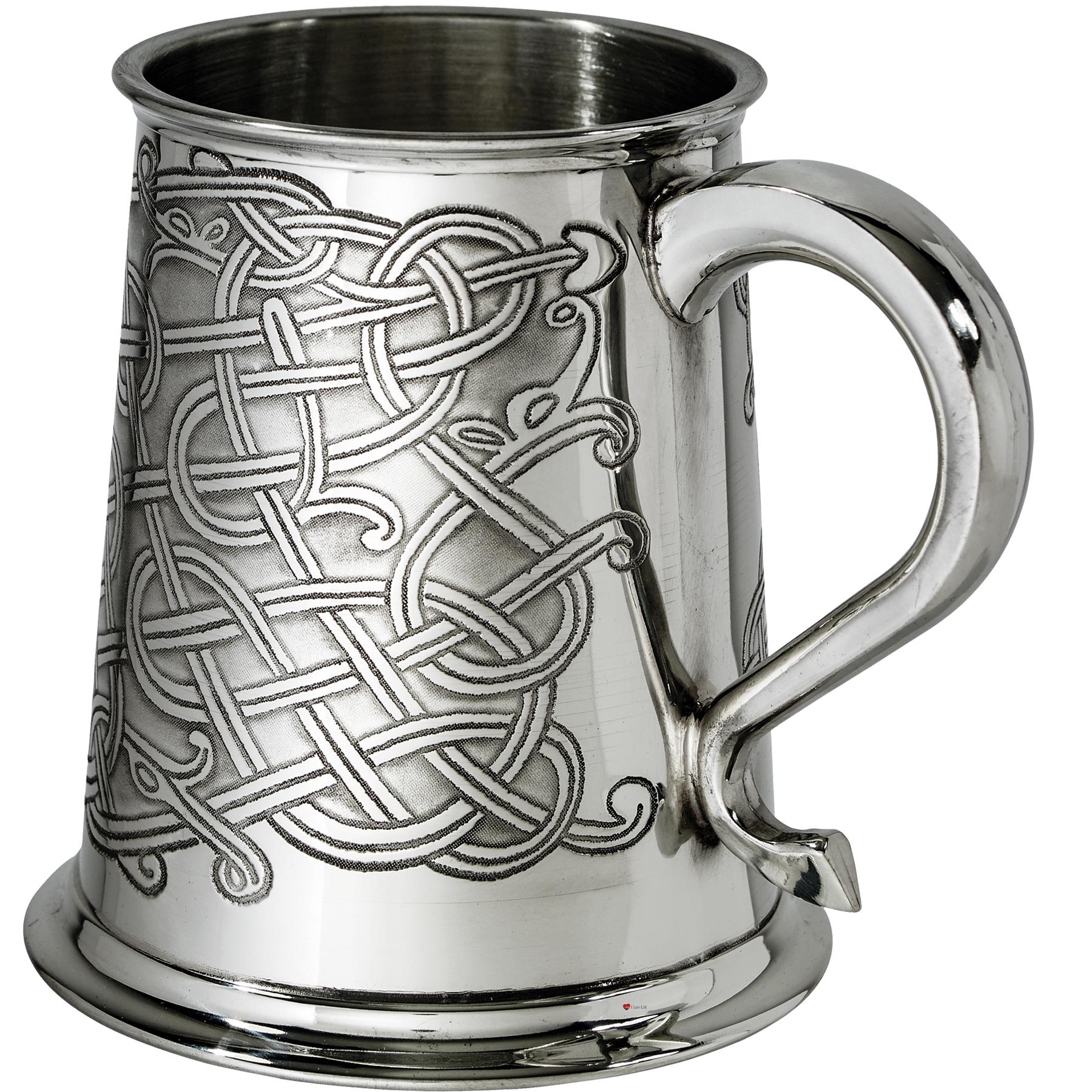 1 Pint Pewter Tankard with Celtic Knot Design Swan Handle