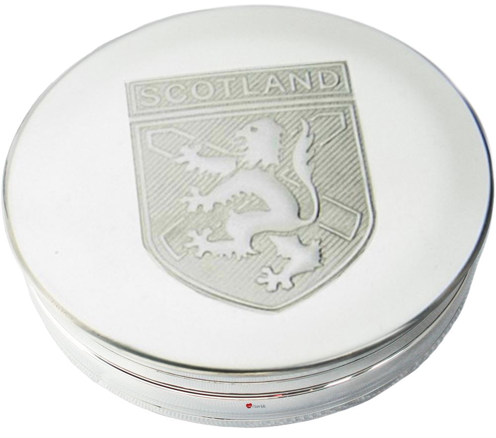 Scotland Lion Rampant St Andrew Cross Embossed Lid 90mm Large Pewter Trinket Box