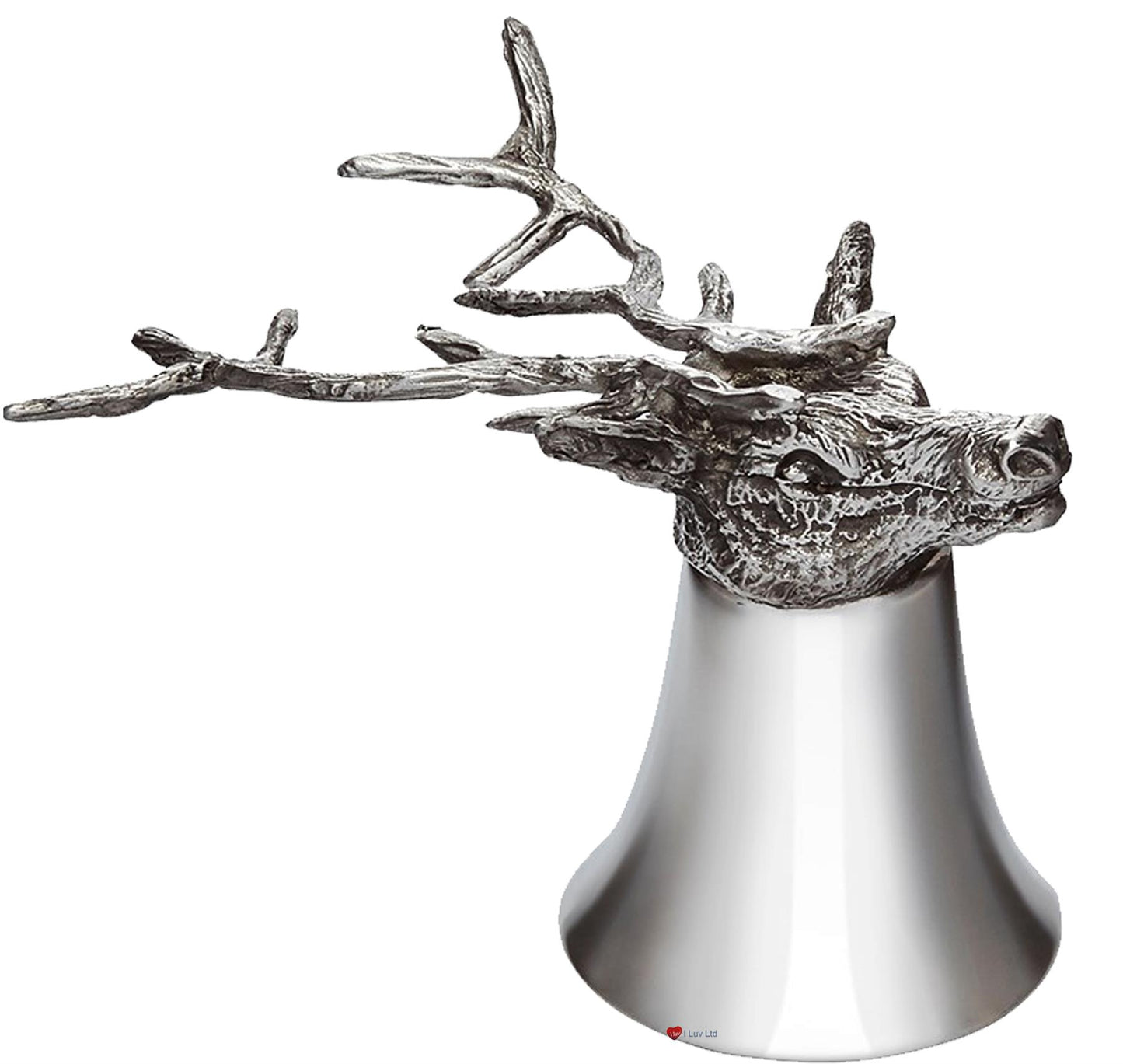 Pewter 3 oz Jigger Measure or Stirrup Cup with Stag Head Cast Pewter Stag