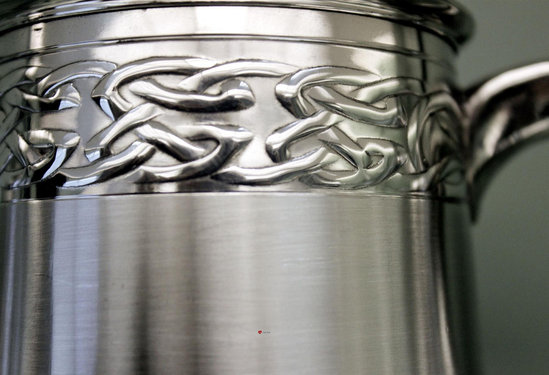 1 Pint Pewter Tankard With Satin Band and Celtic Band Design