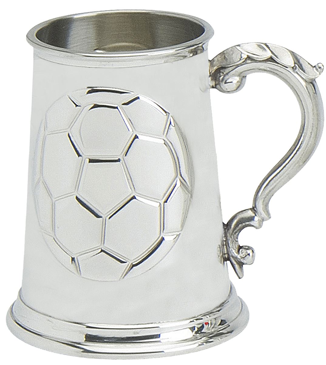 Pewter Tankard Handmade Embossed Football Ball Soccer Ornate Handle Ideal Gift