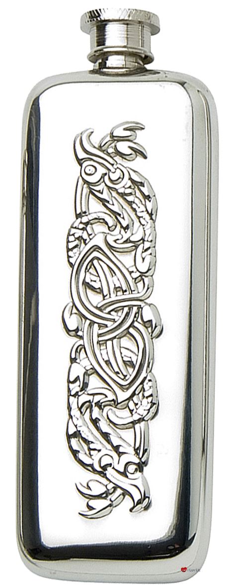 Pewter Boot Flask with Celtic Serpent Design Great Personal Gift Screw Top