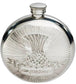 Round Pewter 6oz Flask Embossed with Thistle Bright Screw Perfect for Engraving