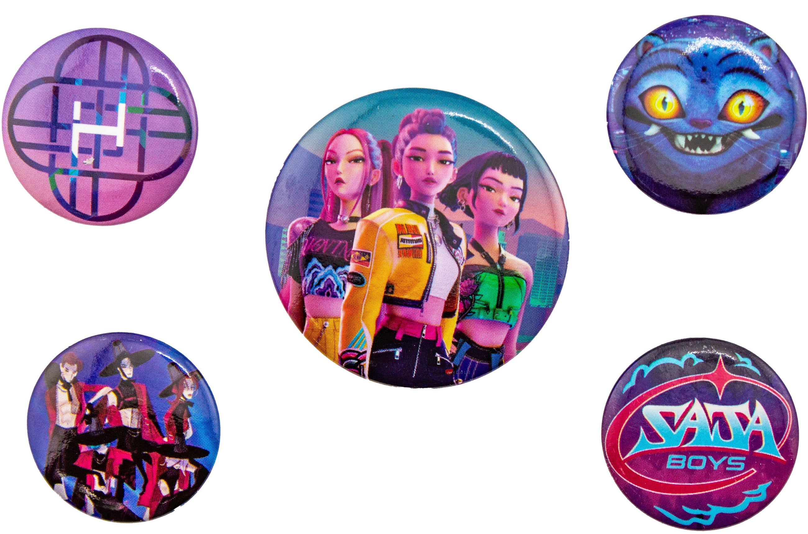 K-Pop Demon Hunters Badge Set – Huntrix Rumi Zoey Mira & Saja Boys Pin Buttons (5 Pack 38mm & 25mm)