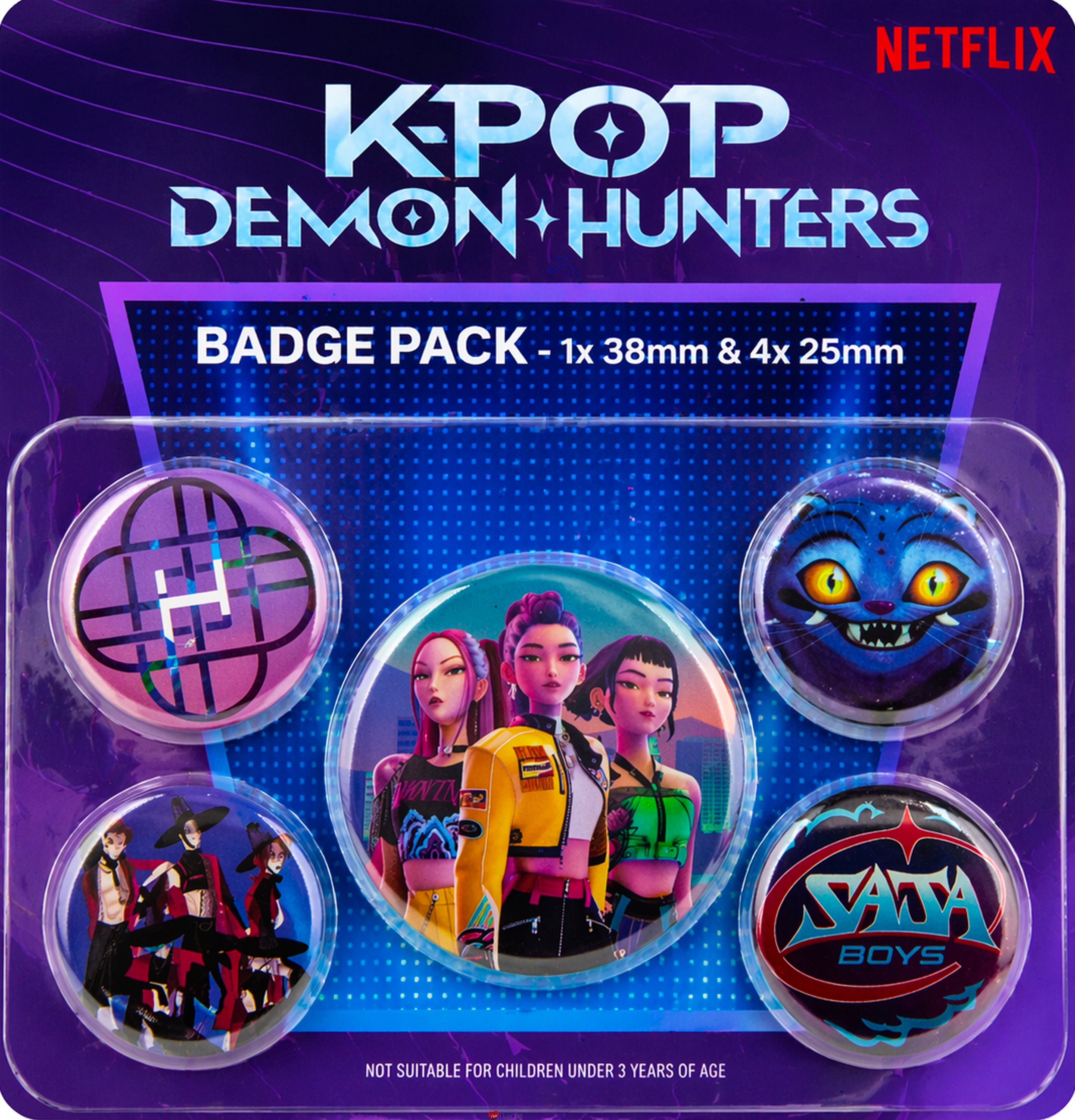 K-Pop Demon Hunters Badge Set – Huntrix Rumi Zoey Mira & Saja Boys Pin Buttons (5 Pack 38mm & 25mm)