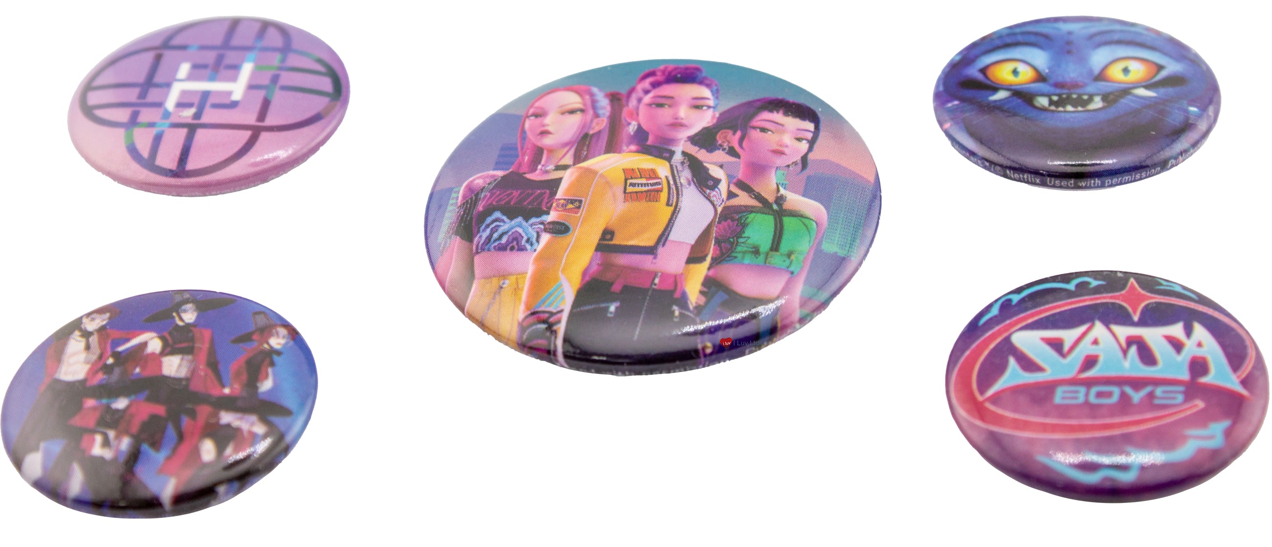 K-Pop Demon Hunters Badge Set – Huntrix Rumi Zoey Mira & Saja Boys Pin Buttons (5 Pack 38mm & 25mm)