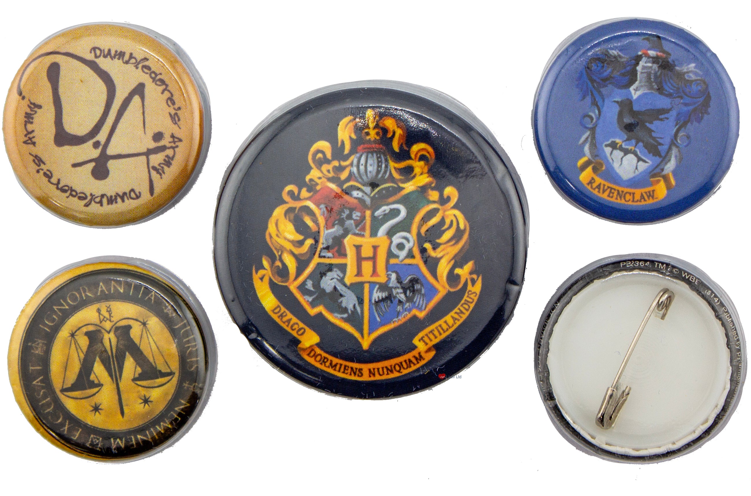 Harry Potter Hogwarts Crest Badge Pack – Wizarding World Pin Button Set (Five Pack) Ravenclaw Deathly Hallows Ministry of Magic Collectible
