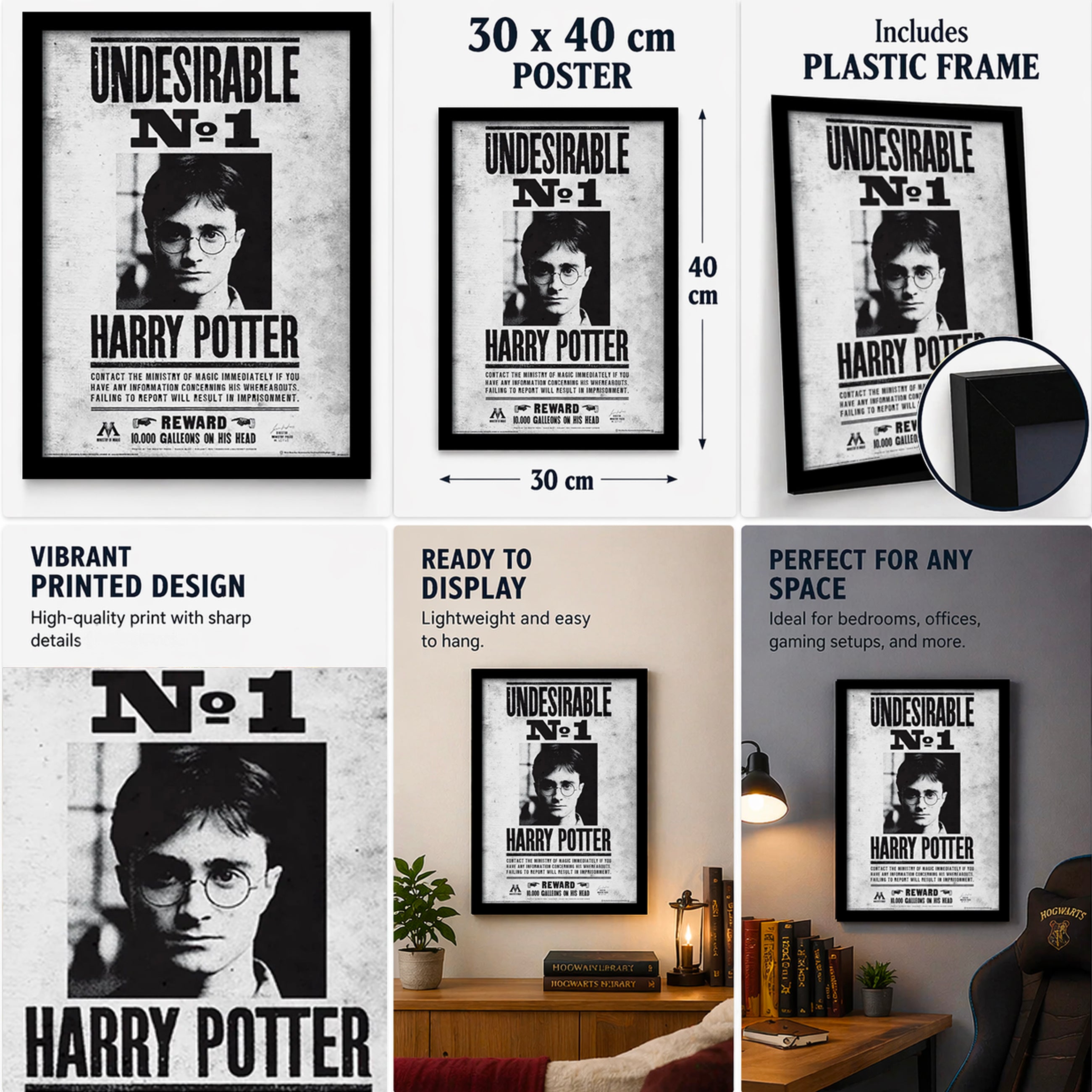 Harry Potter Undesirable No.1 Framed Poster 30x40cm – Ministry of Magic Wanted Wall Art Print Collector Display