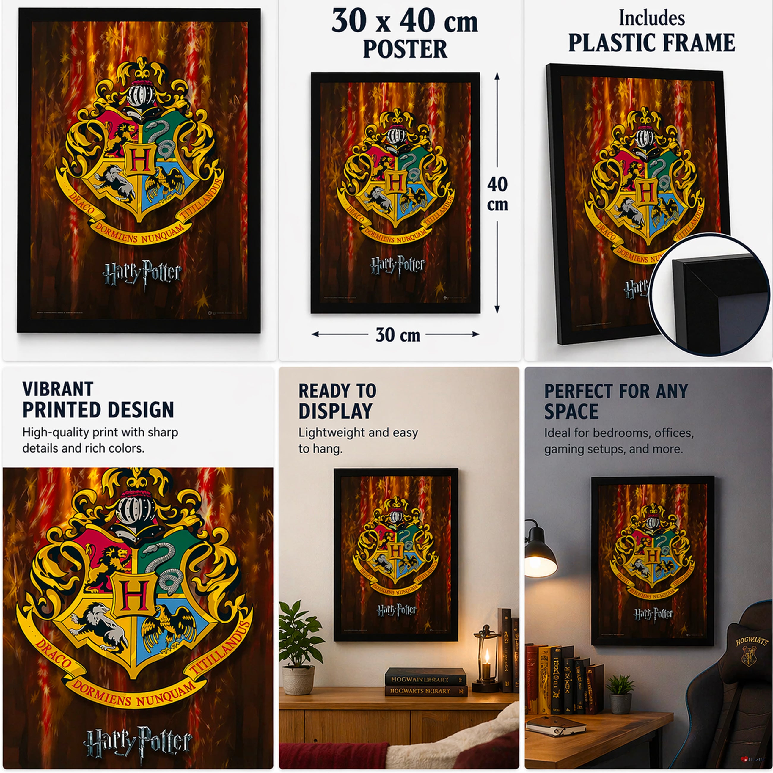 Harry Potter Hogwarts Crest Framed Poster 30x40cm – Wizarding World Wall Art Print