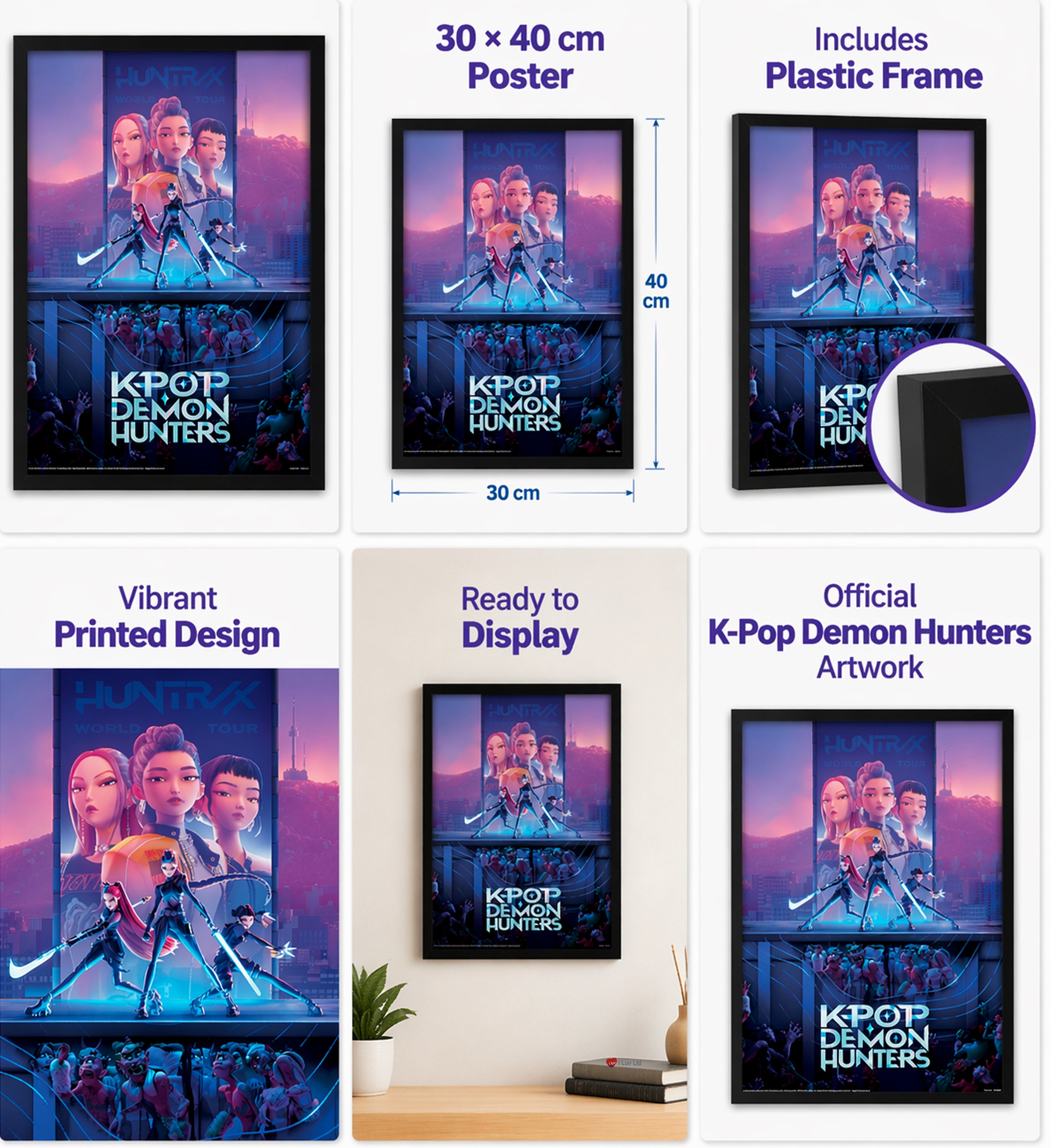 K-Pop Demon Hunters Huntrix Poster 30x40cm – Rumi Zoey Mira Key Art Wall Print Collectible