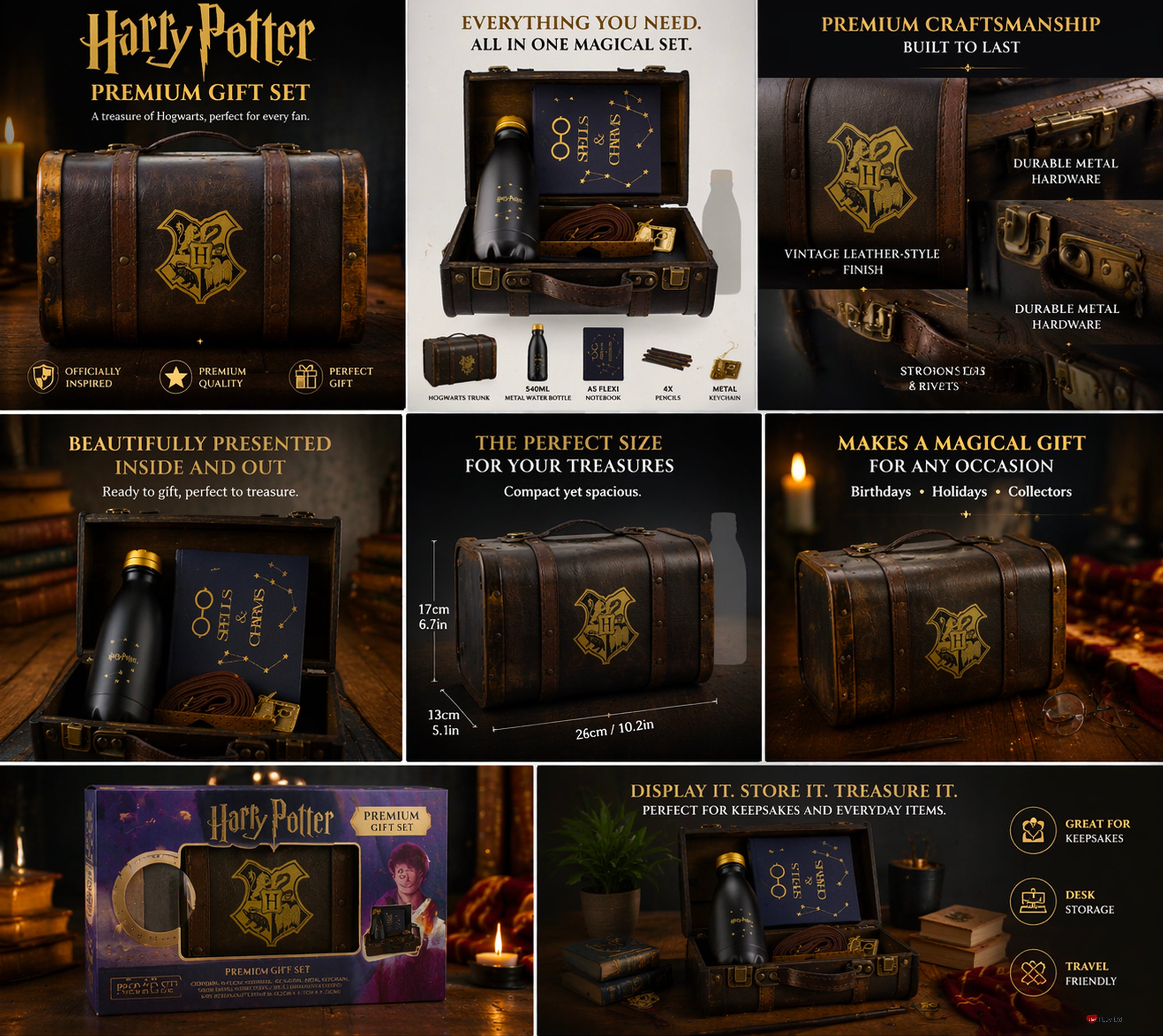 Harry Potter Hogwarts Trunk Gift Set – Notebook Water Bottle & Accessories Collectible Suitcase Gift Box