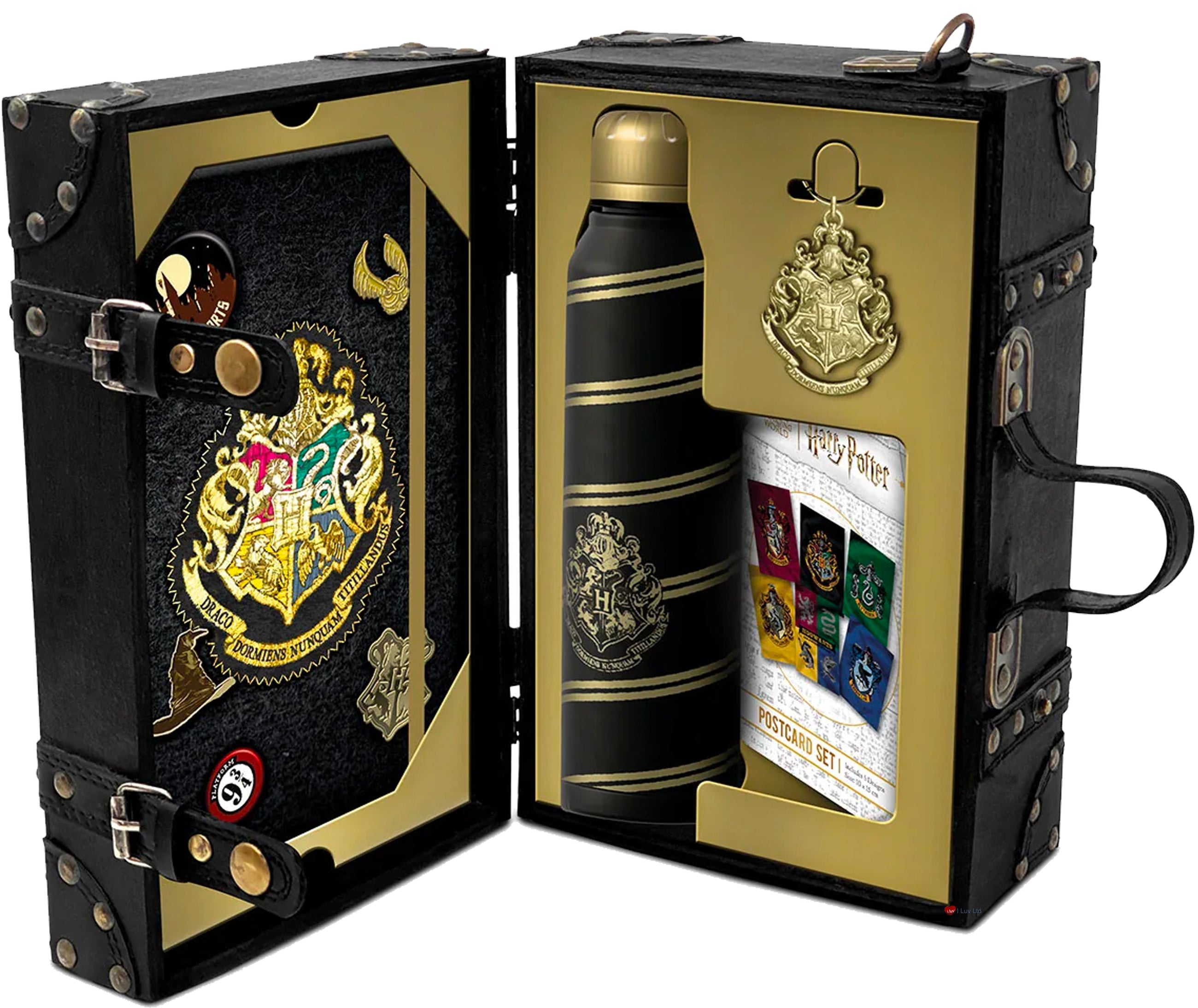 Harry Potter Hogwarts Crest Gift Set – Notebook Bottle Keychain & postcards Collector Box